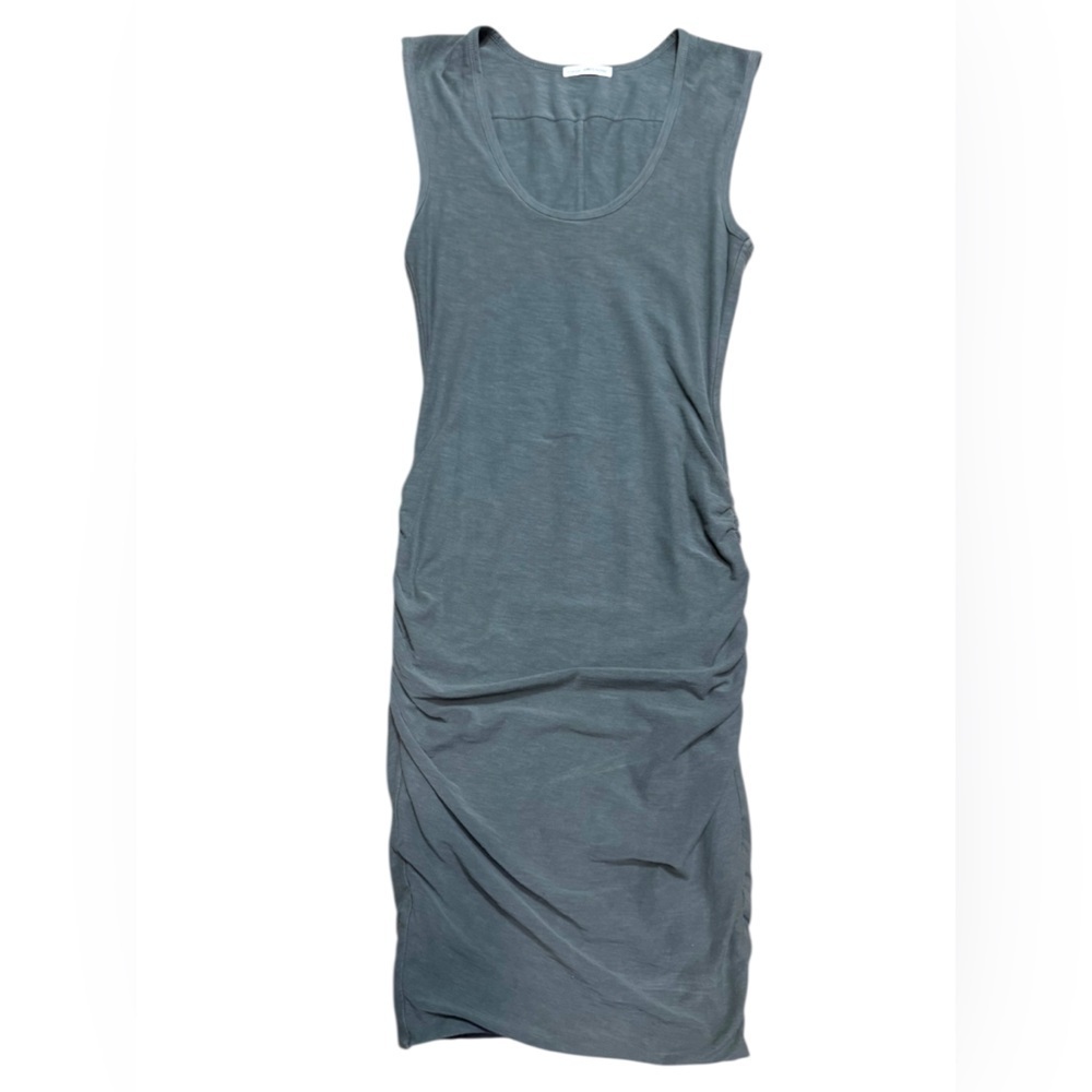 JAMES PERSE Wide Strap Ruched Dress Khaki Green-Grey  Women’s Size 1 Scoop Neck - Picture 3 of 16